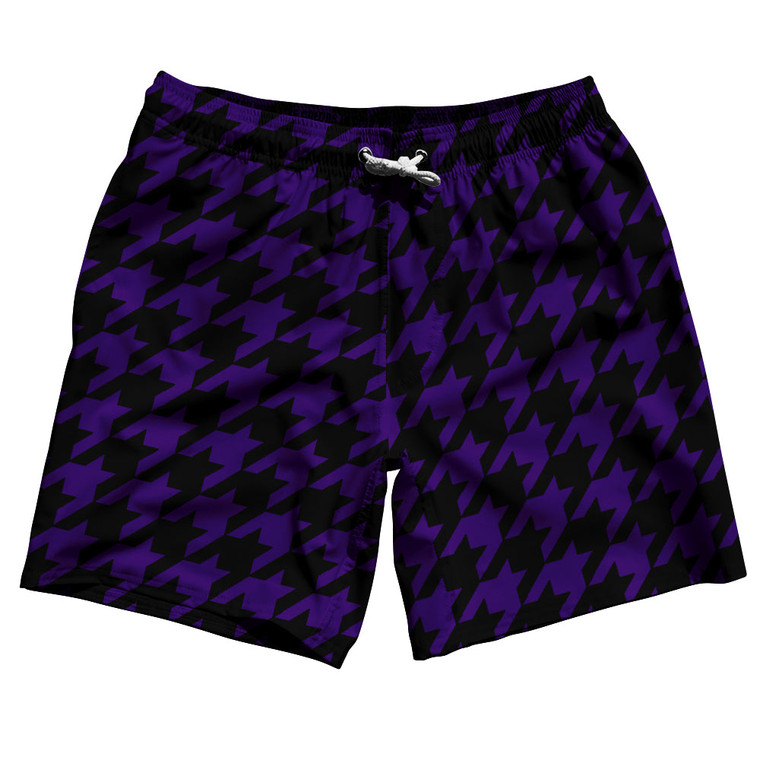 Purple Lakers And Black Houndstooth Swim Shorts 7" Made In USA