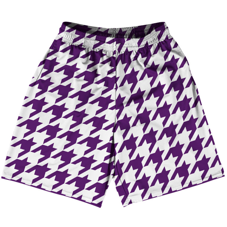 Purple Medium And White Houndstooth Lacrosse Shorts Made In USA
