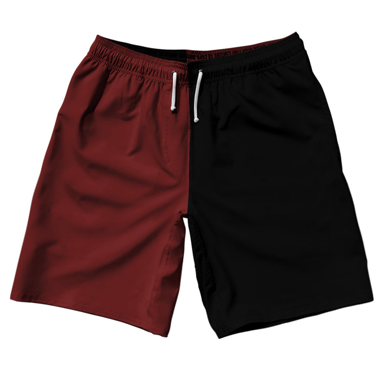 Red Maroon And Black Quad Color 10" Swim Shorts Made In USA