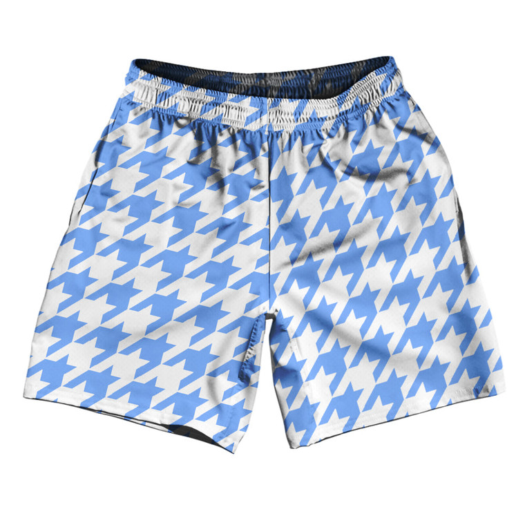 Blue Carolina And White Houndstooth Soccer Shorts Made In USA
