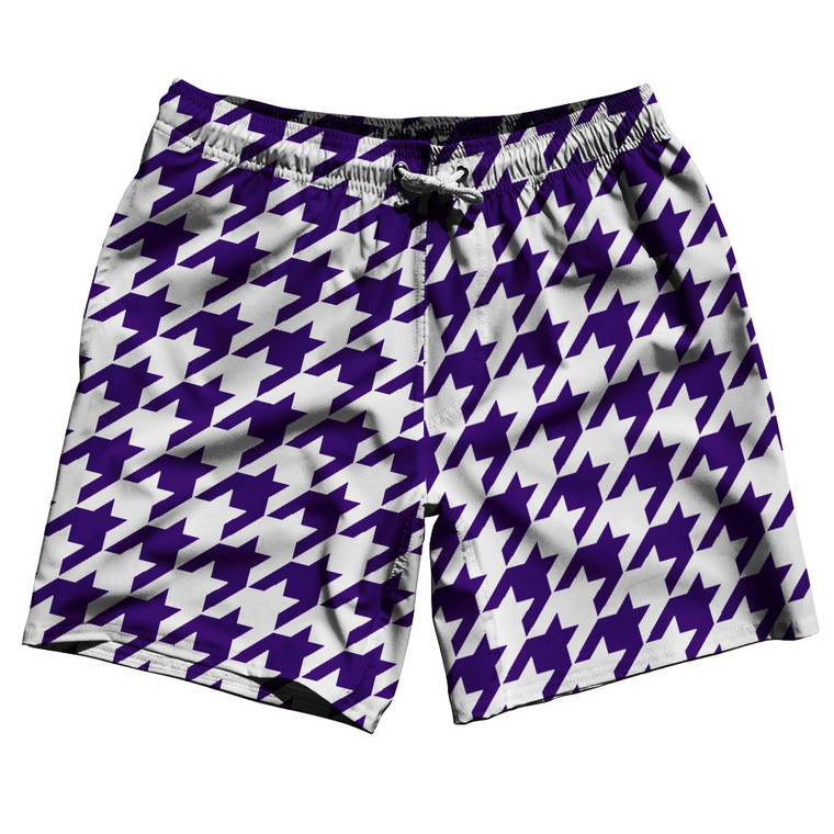 Purple Lakers And White Houndstooth Swim Shorts 7" Made In USA