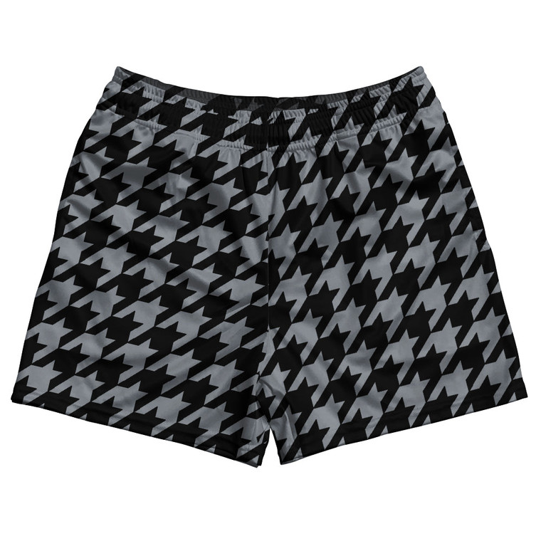 Grey Dark And Black Houndstooth Rugby Gym Short 5 Inch Inseam With Pockets Made In USA