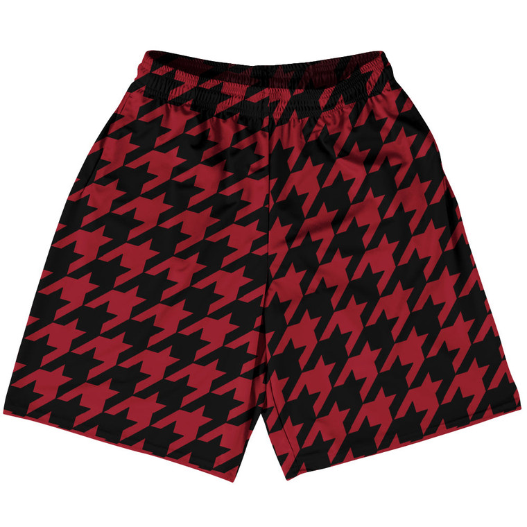 Red Cardinal And Black Houndstooth Lacrosse Shorts Made In USA