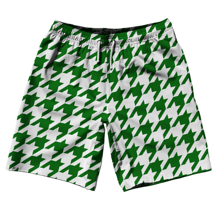 Green Kelly And White Houndstooth 10" Swim Shorts Made In USA