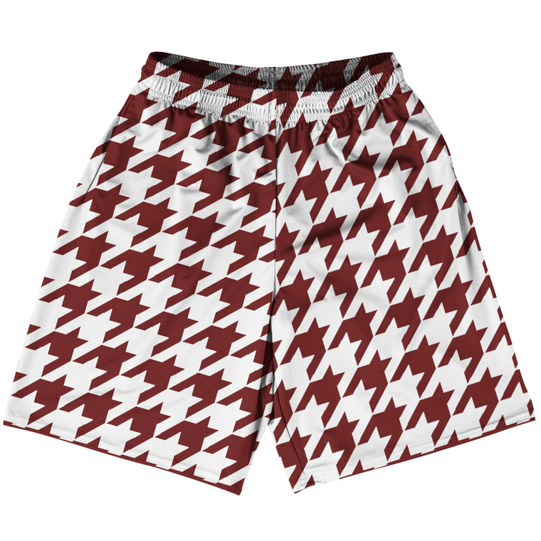 Red Maroon And White Houndstooth Lacrosse Shorts Made In USA