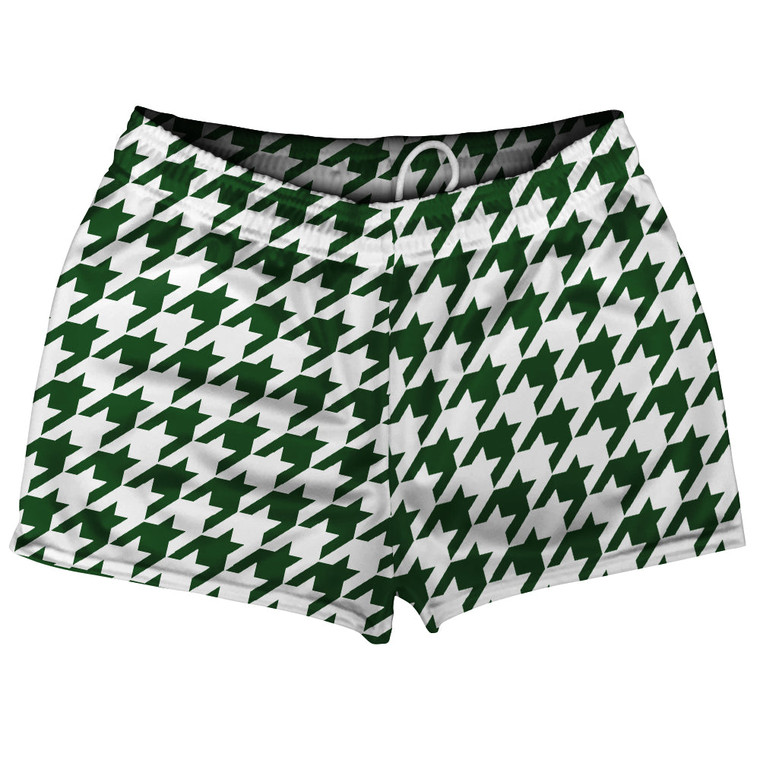 Green Hunter And White Houndstooth Shorty Short Gym Shorts 2.5" Inseam Made In USA