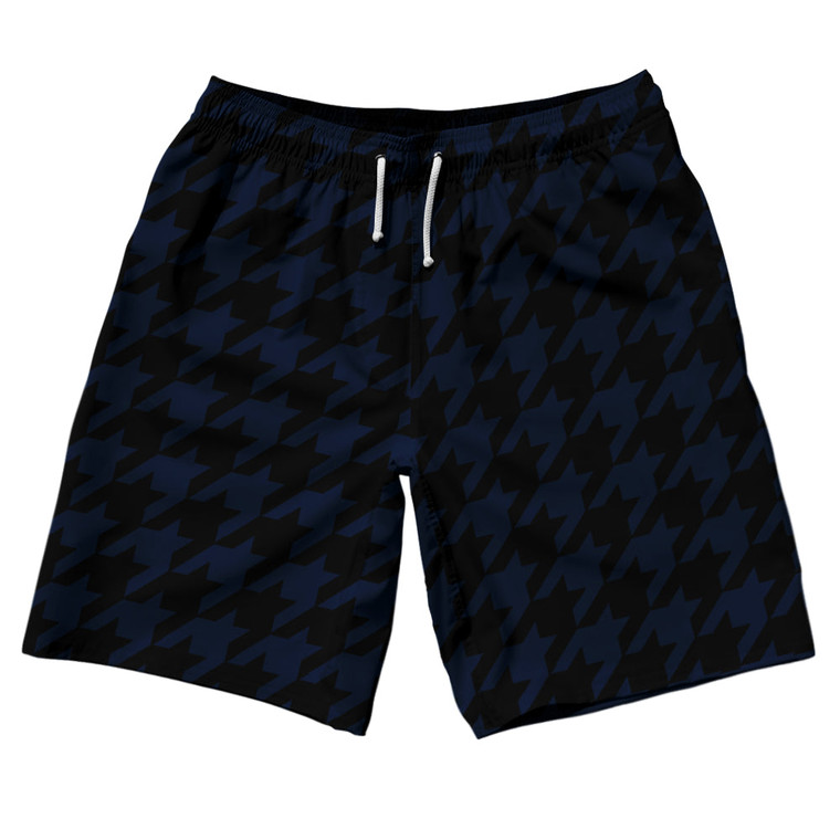 Blue Navy And Black Houndstooth 10" Swim Shorts Made In USA