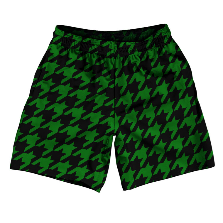 Green Kelly And Black Houndstooth Athletic Running Fitness Exercise Shorts 7" Inseam Shorts Made In USA
