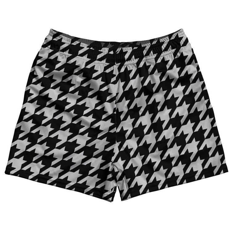 Grey Medium And Black Houndstooth Rugby Gym Short 5 Inch Inseam With Pockets Made In USA