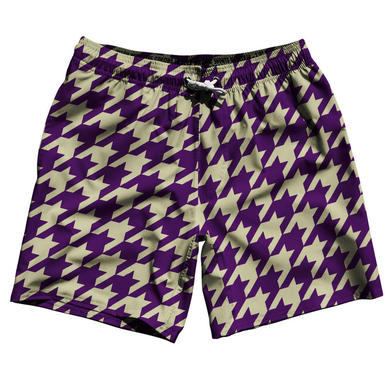 Purple Medium And Vegas Gold Houndstooth Swim Shorts 7" Made In USA