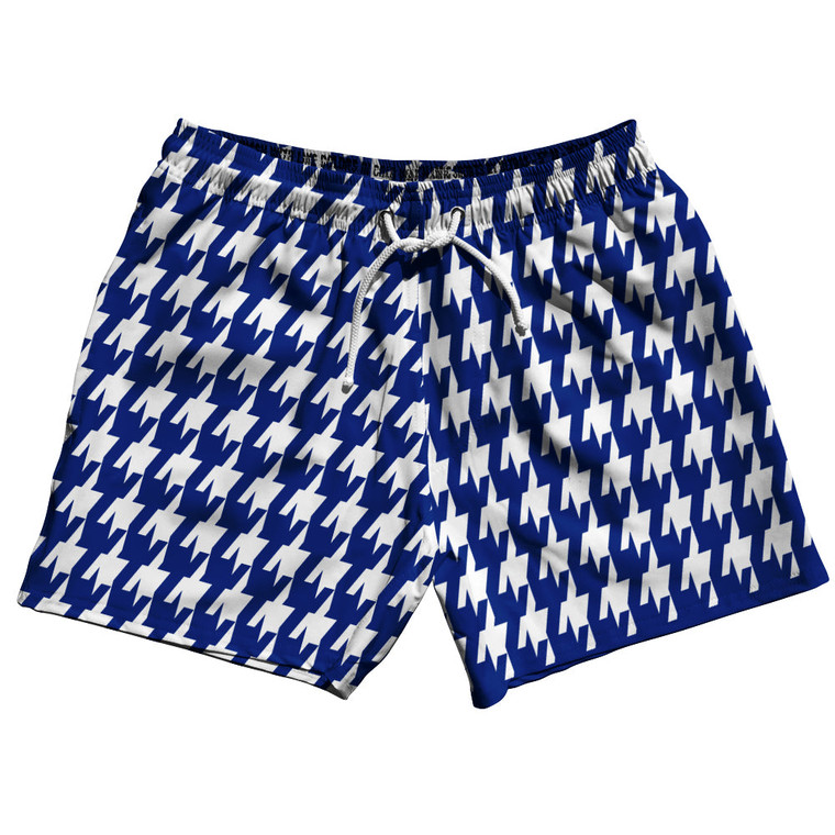Blue Royal And White Houndstooth 5" Swim Shorts Made In USA