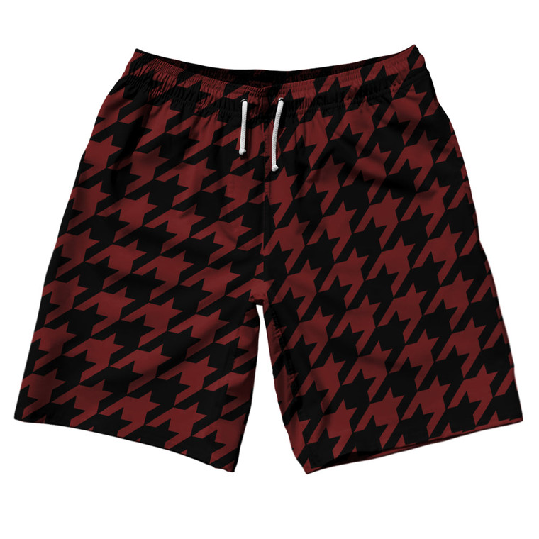 Red Maroon And Black Houndstooth 10" Swim Shorts Made In USA