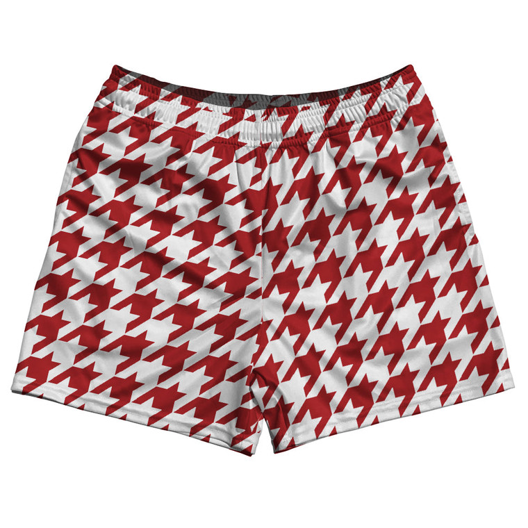 Red Dark And White Houndstooth Rugby Gym Short 5 Inch Inseam With Pockets Made In USA