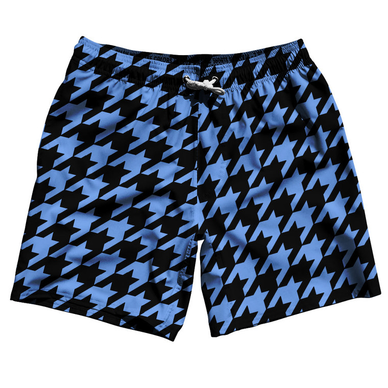 Blue Carolina And Black Houndstooth Swim Shorts 7" Made In USA