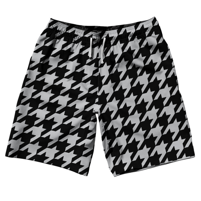 Grey Medium And Black Houndstooth 10" Swim Shorts Made In USA