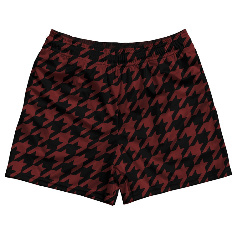 Red Maroon And Black Houndstooth Rugby Gym Short 5 Inch Inseam With Pockets Made In USA