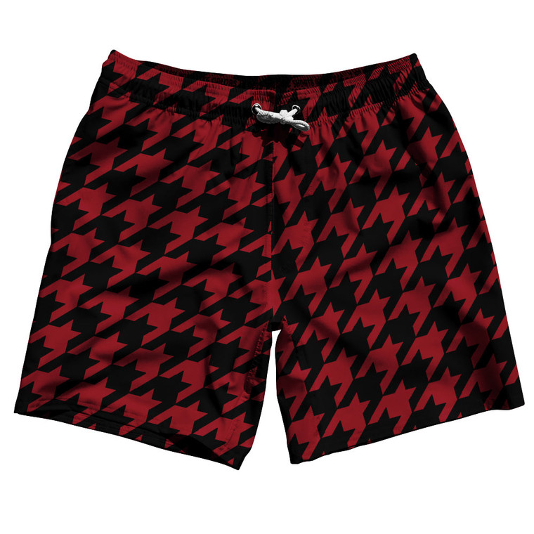 Red Cardinal And Black Houndstooth Swim Shorts 7" Made In USA