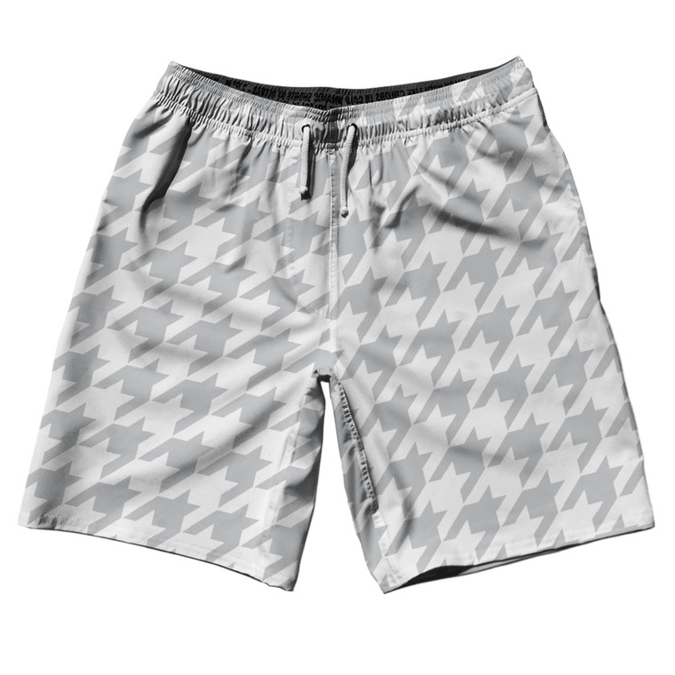 Grey Medium And White Houndstooth 10" Swim Shorts Made In USA