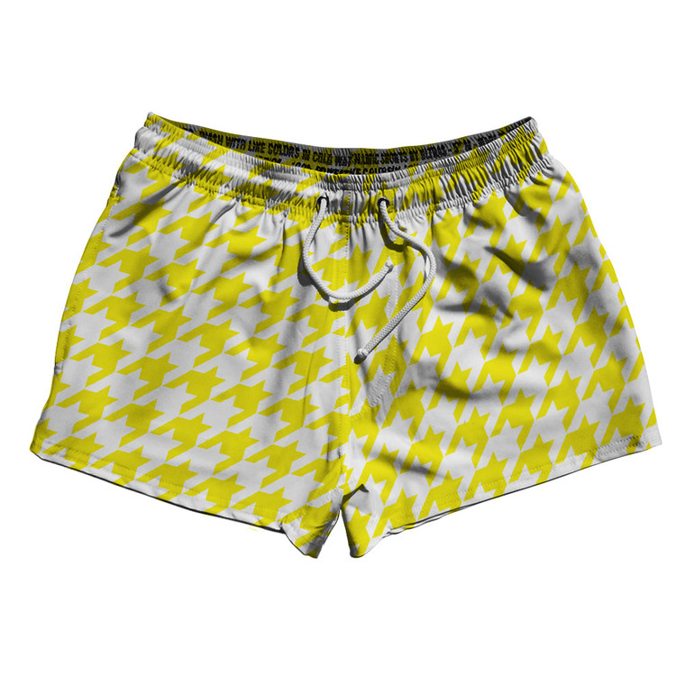 Yellow Bright And White Houndstooth 2.5" Swim Shorts Made In USA