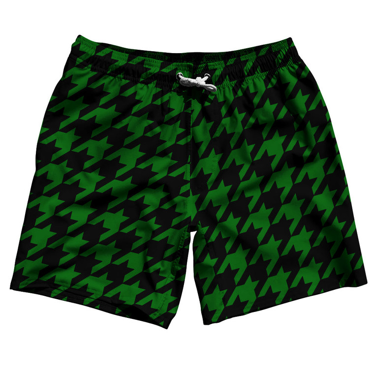 Green Kelly And Black Houndstooth Swim Shorts 7" Made In USA