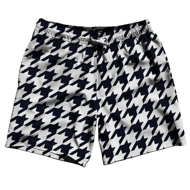 Blue Navy Almost Black And White Houndstooth Swim Shorts 7" Made In USA