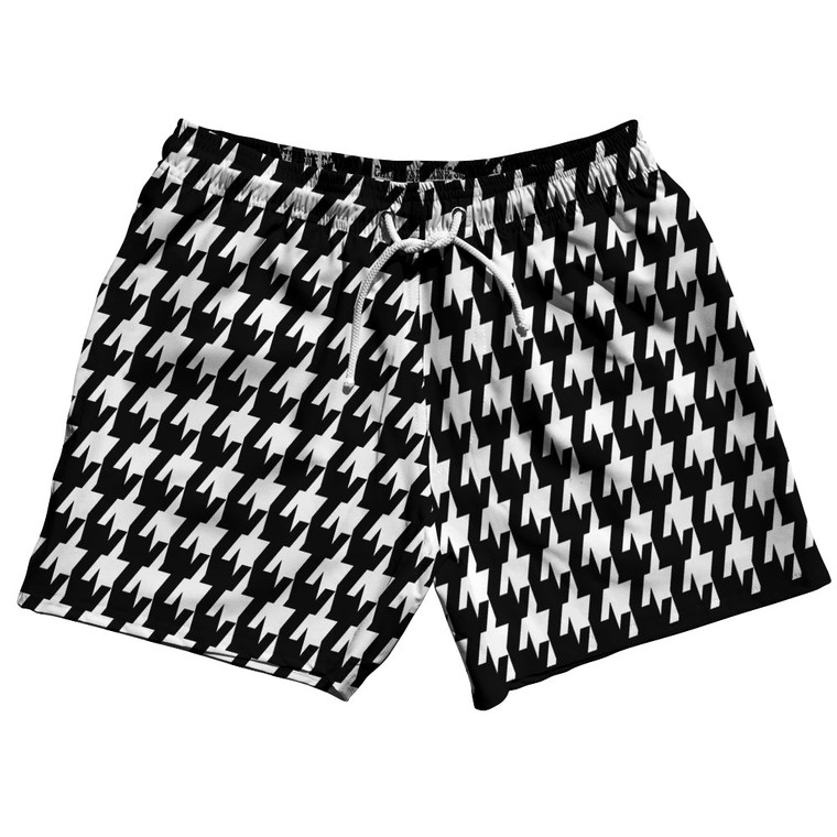 Black And White Houndstooth 5" Swim Shorts Made In USA