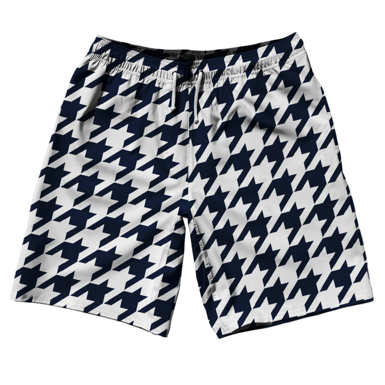 Blue Navy And White Houndstooth 10" Swim Shorts Made In USA