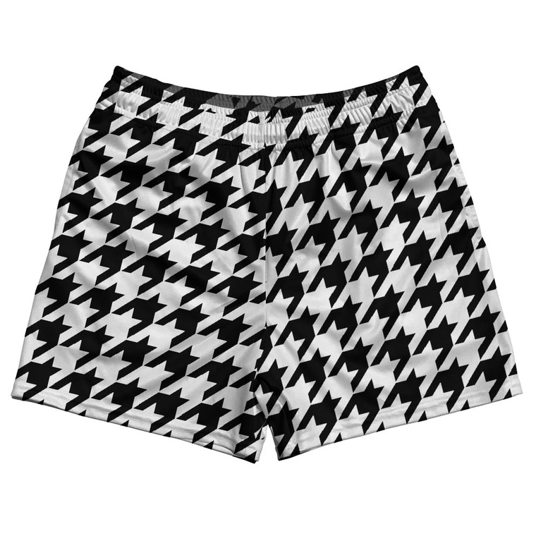 Black And White Houndstooth Rugby Gym Short 5 Inch Inseam With Pockets Made In USA