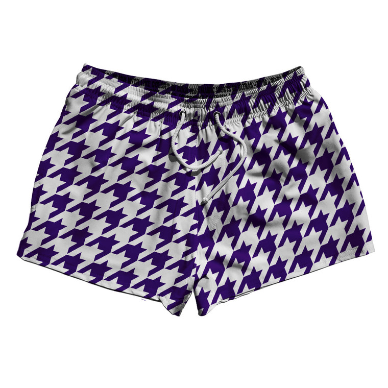 Purple Lakers And White Houndstooth 2.5" Swim Shorts Made In USA