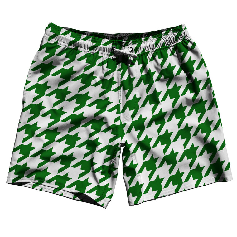 Green Kelly And White Houndstooth Swim Shorts 7" Made In USA