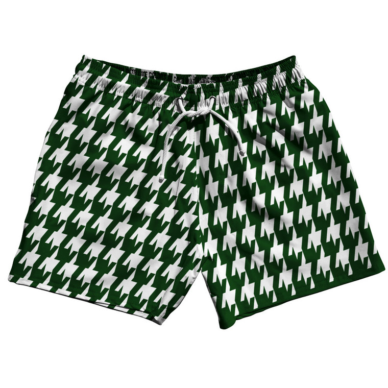 Green Forest And White Houndstooth 5" Swim Shorts Made In USA