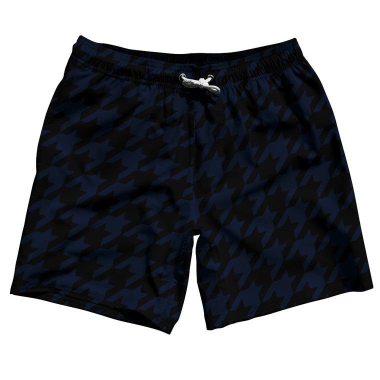 Blue Navy And Black Houndstooth Swim Shorts 7" Made In USA