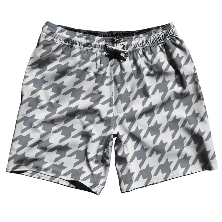 Grey Dark And White Houndstooth Swim Shorts 7" Made In USA