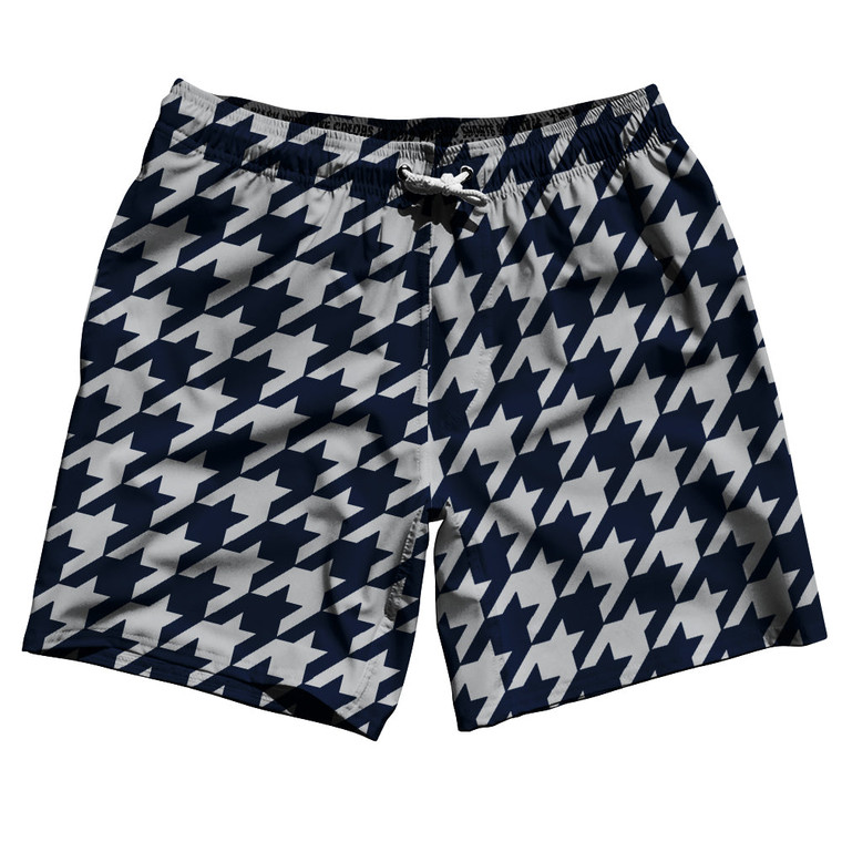 Blue Navy And Grey Medium Houndstooth Swim Shorts 7" Made In USA