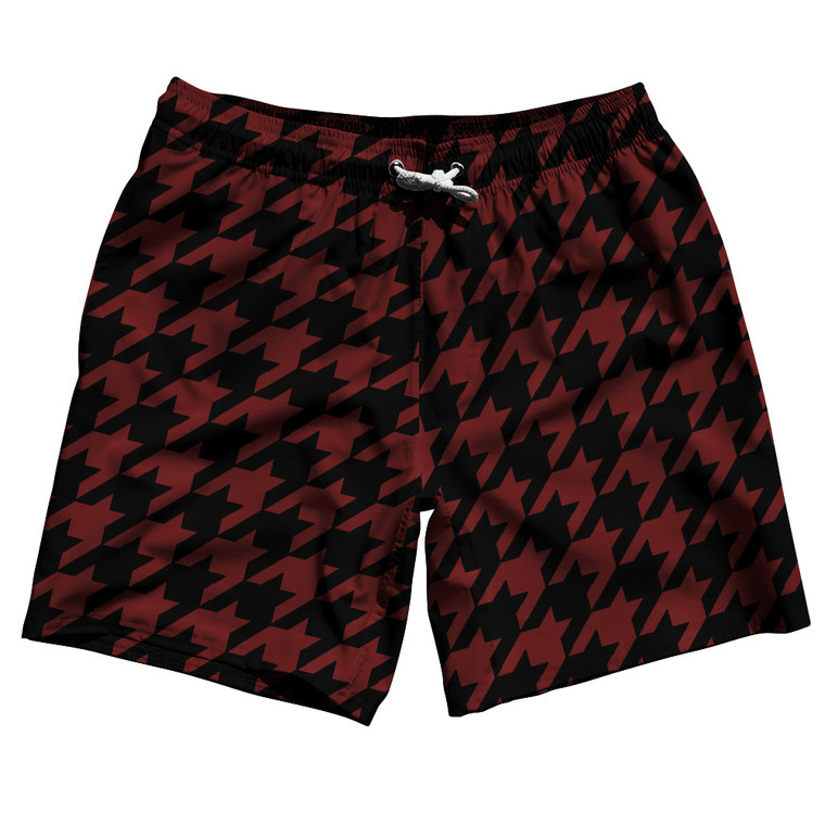 Red Maroon And Black Houndstooth Swim Shorts 7" Made In USA