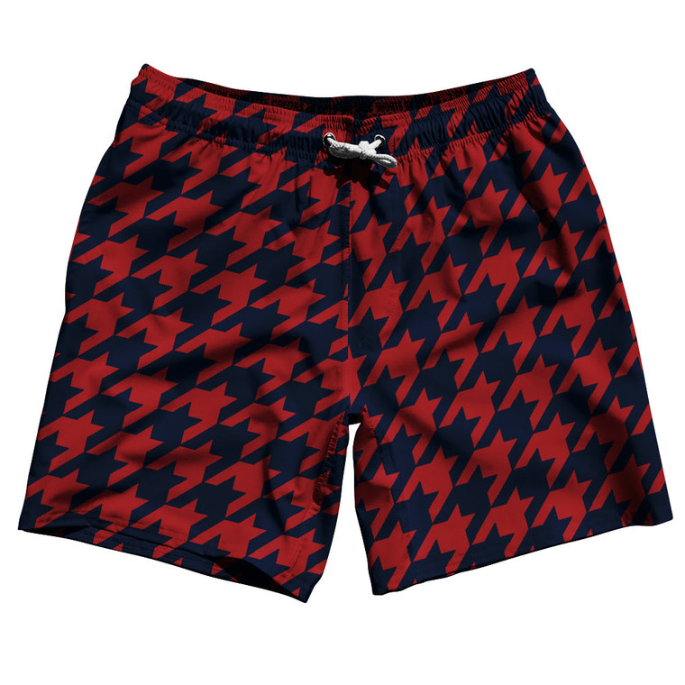 Blue Navy And Red Dark Houndstooth Swim Shorts 7" Made In USA