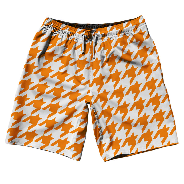 Orange Tennessee And White Houndstooth 10" Swim Shorts Made In USA