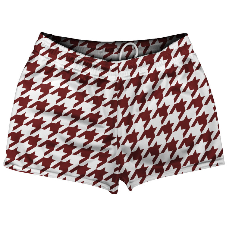 Red Maroon And White Houndstooth Shorty Short Gym Shorts 2.5" Inseam Made In USA