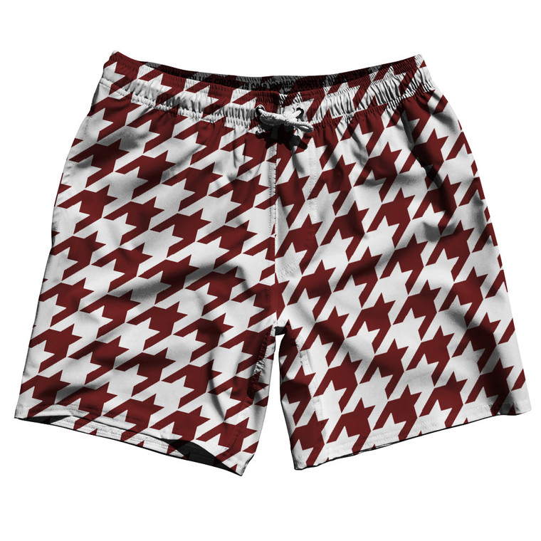 Red Maroon And White Houndstooth Swim Shorts 7" Made In USA