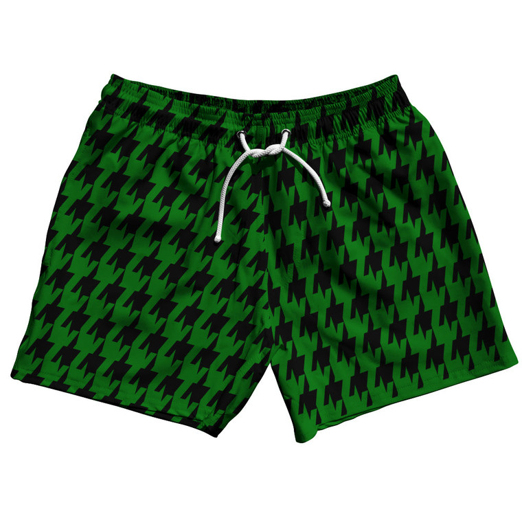 Green Kelly And Black Houndstooth 5" Swim Shorts Made In USA