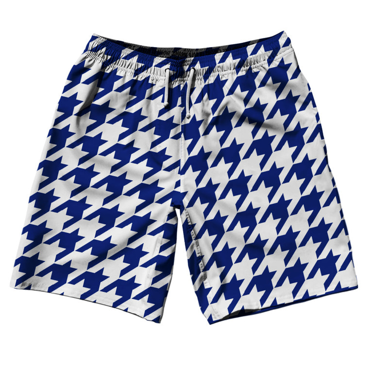 Blue Royal And White Houndstooth 10" Swim Shorts Made In USA