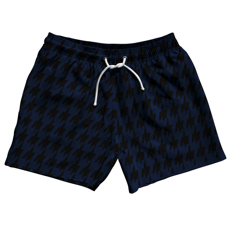 Blue Navy And Black Houndstooth 5" Swim Shorts Made In USA