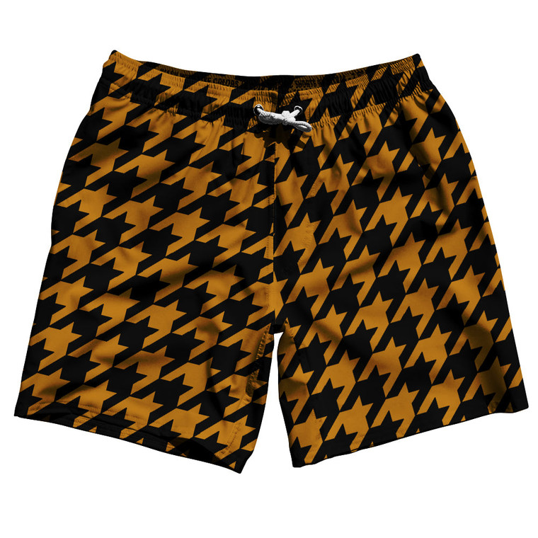 Orange Burnt And Black Houndstooth Swim Shorts 7" Made In USA