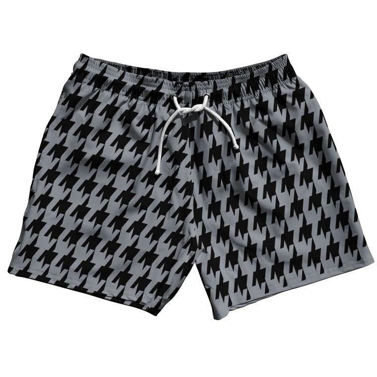 Grey Dark And Black Houndstooth 5" Swim Shorts Made In USA