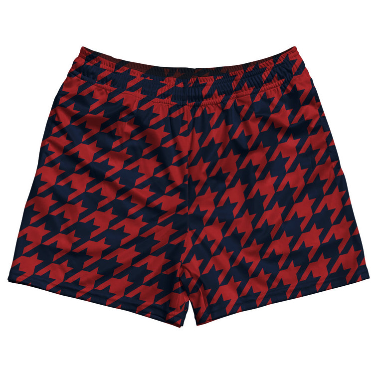 Blue Navy And Red Dark Houndstooth Rugby Gym Short 5 Inch Inseam With Pockets Made In USA
