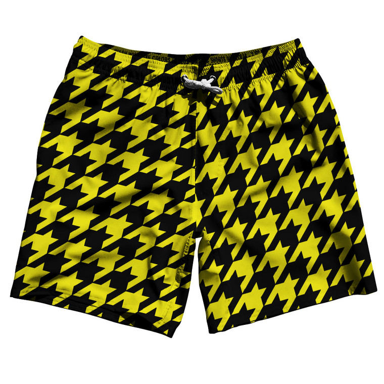 Yellow Bright And Black Houndstooth Swim Shorts 7" Made In USA