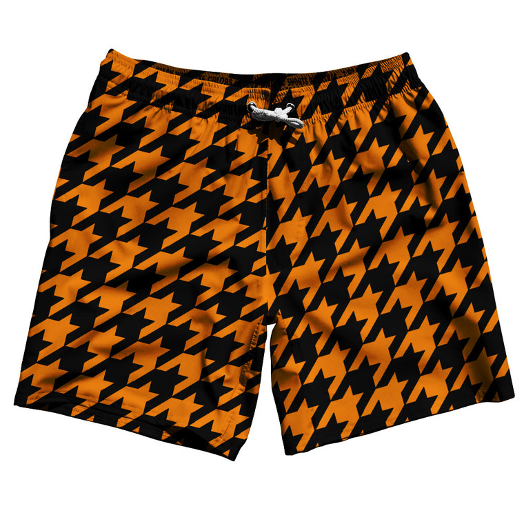 Orange Tennessee And Black Houndstooth Swim Shorts 7" Made In USA