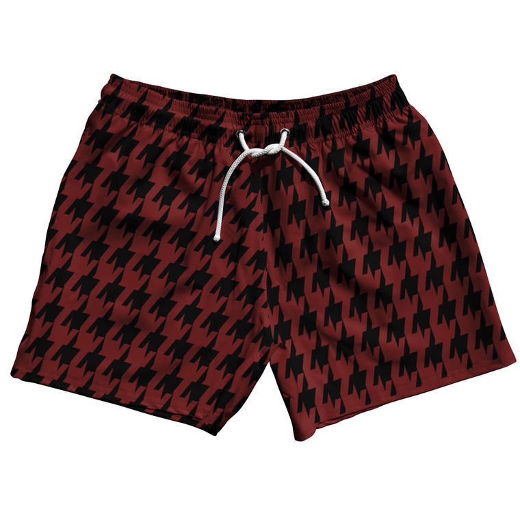 Red Maroon And Black Houndstooth 5" Swim Shorts Made In USA