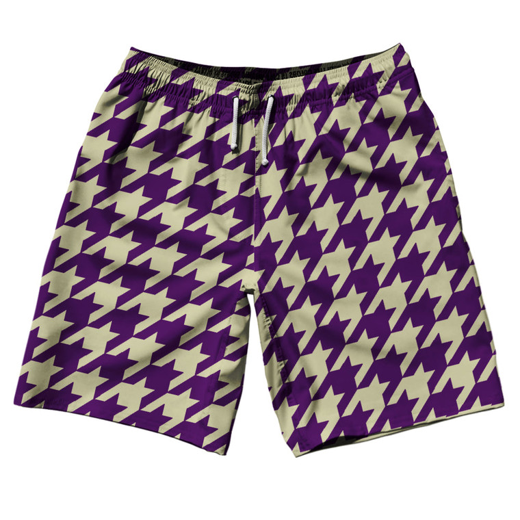 Purple Medium And Vegas Gold Houndstooth 10" Swim Shorts Made In USA