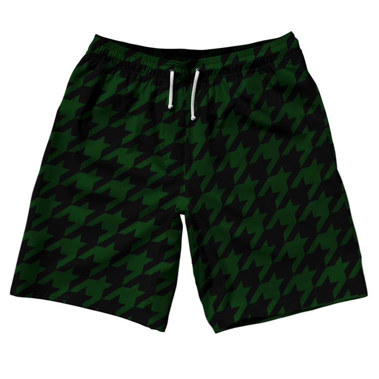Green Forest And Black Houndstooth 10" Swim Shorts Made In USA